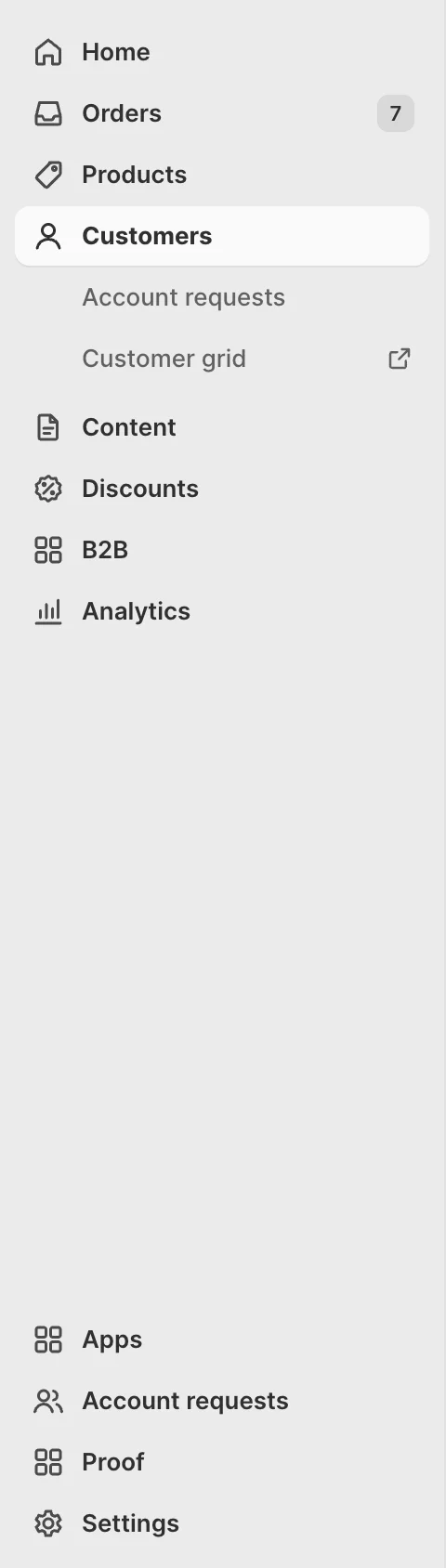 Customer grid under Customers, marked as a page that opens in the advanced view
