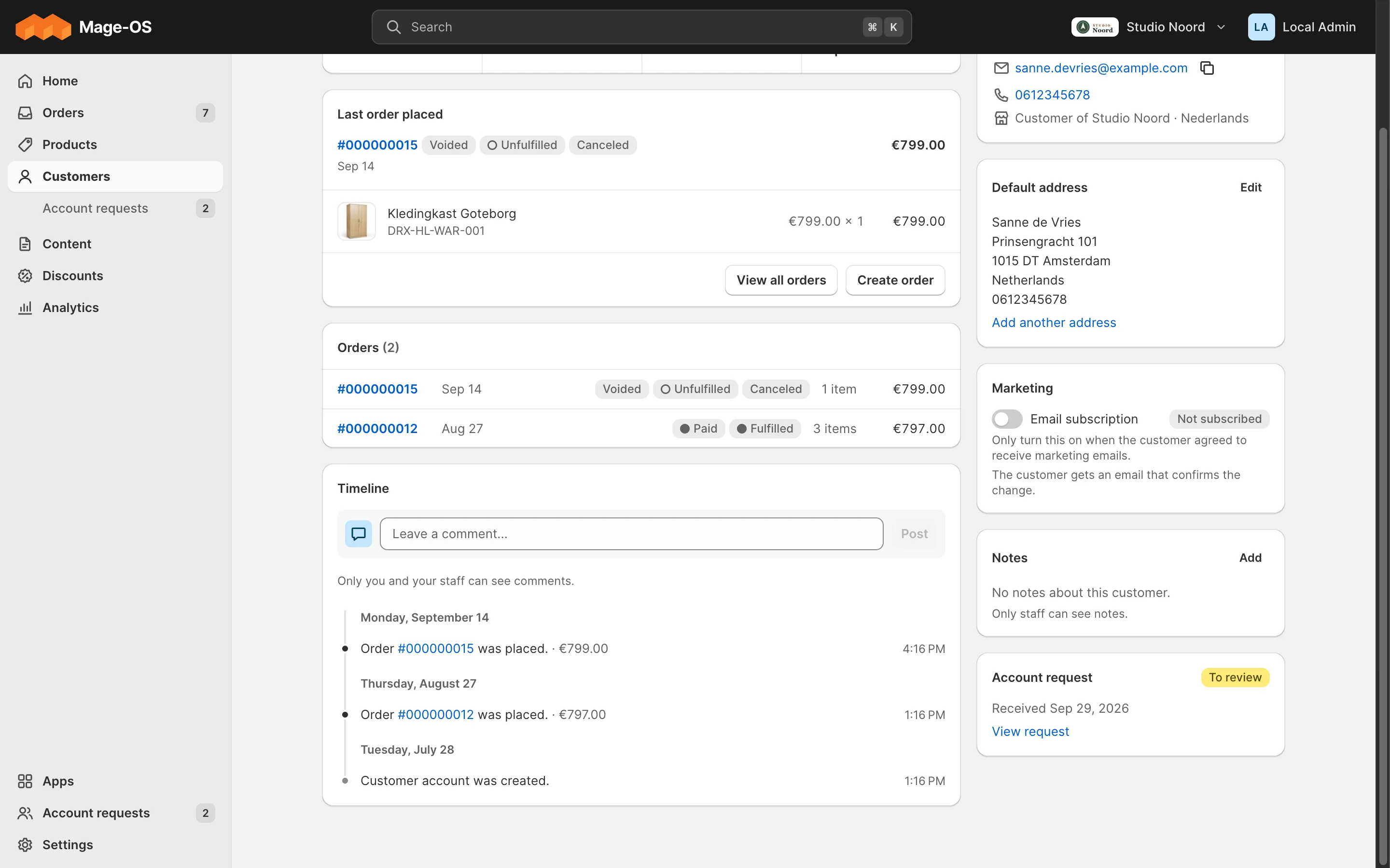 A customer page with the pilot's Account request card in the side column