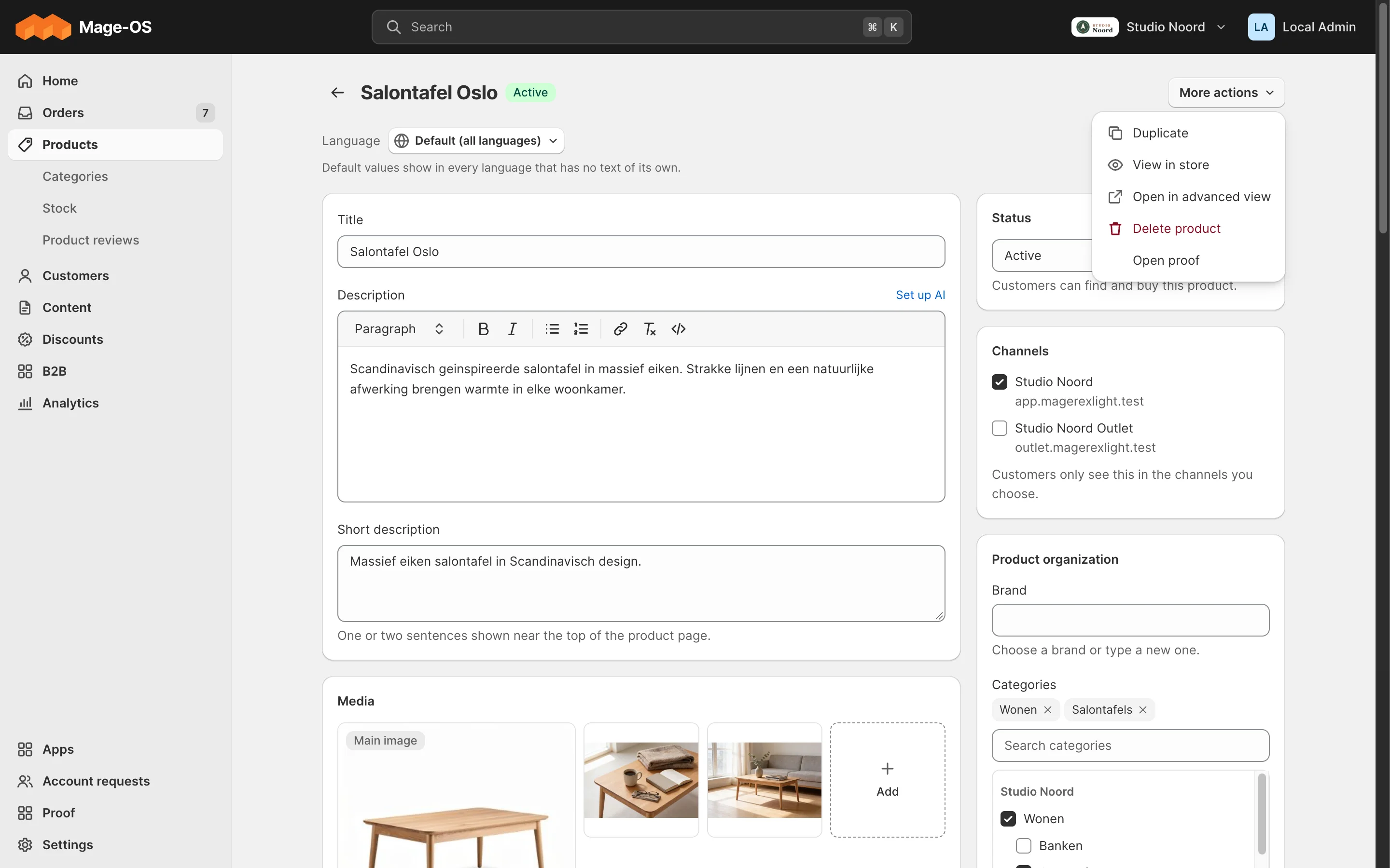More actions on the product editor, with the proof module's Open proof