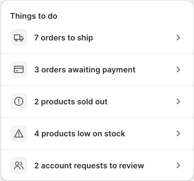 Things to do on Home, with the pilot's account requests to review