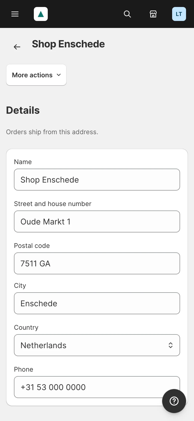The location page of Shop Enschede on a phone