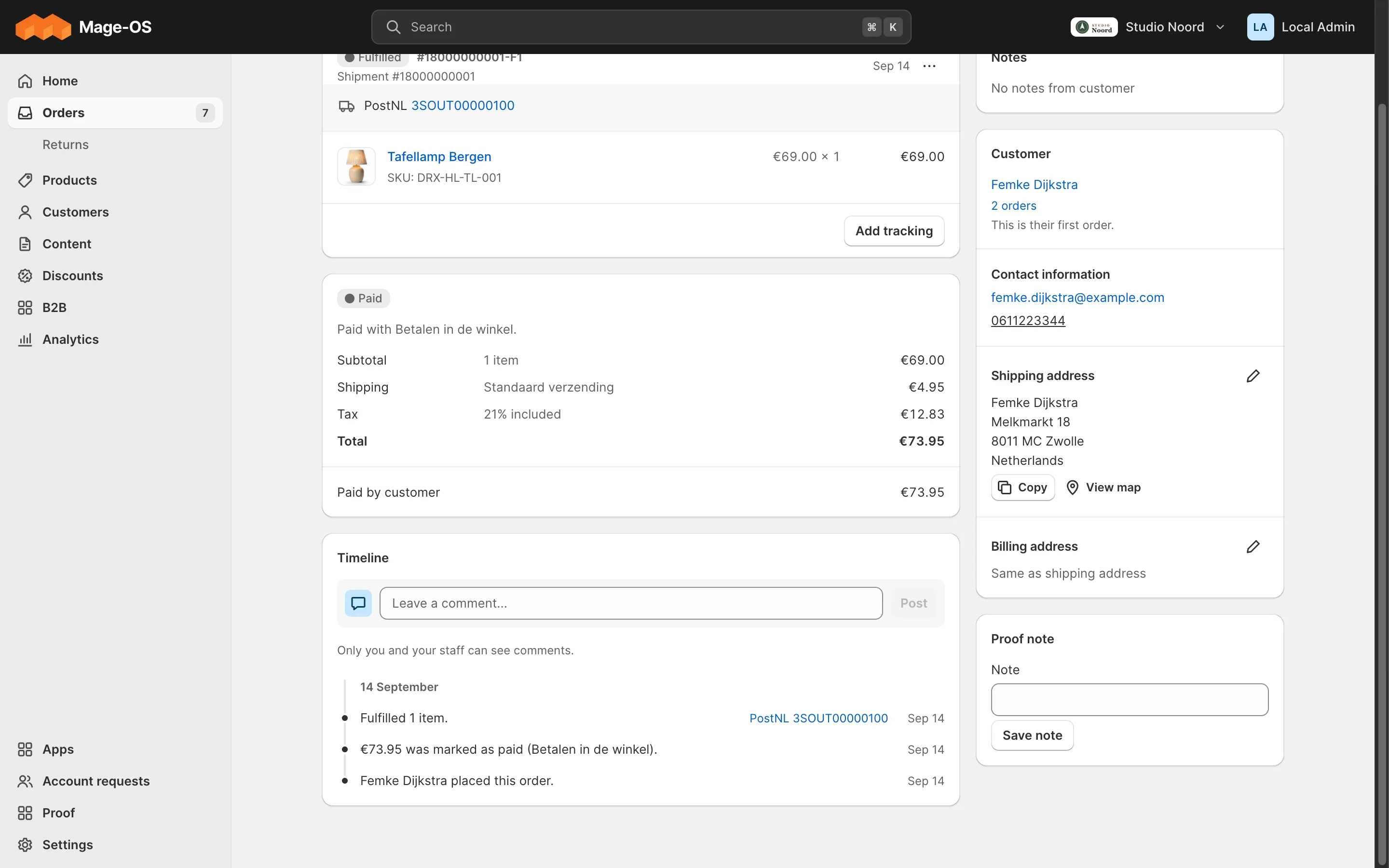 An order page with the proof module's card in the side column