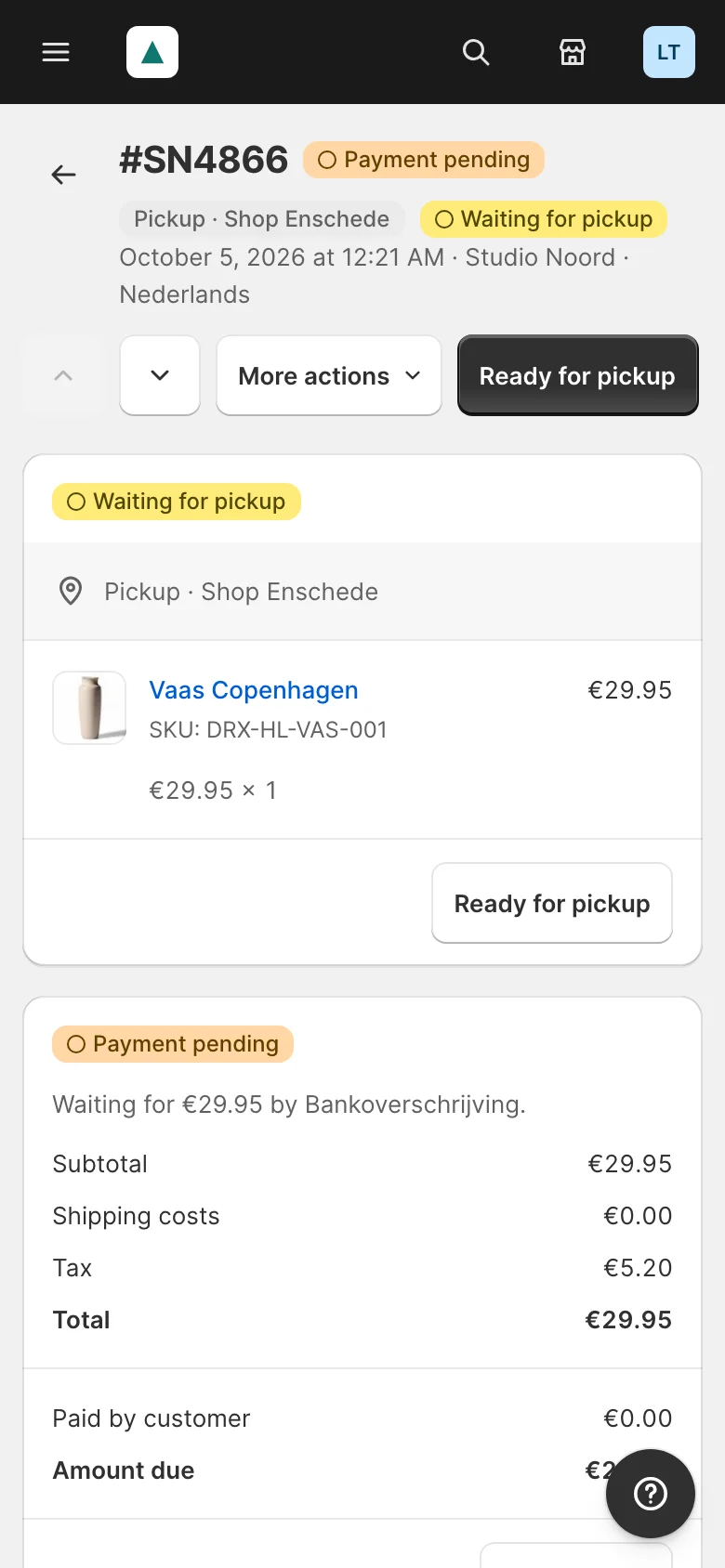 A pickup order on a phone