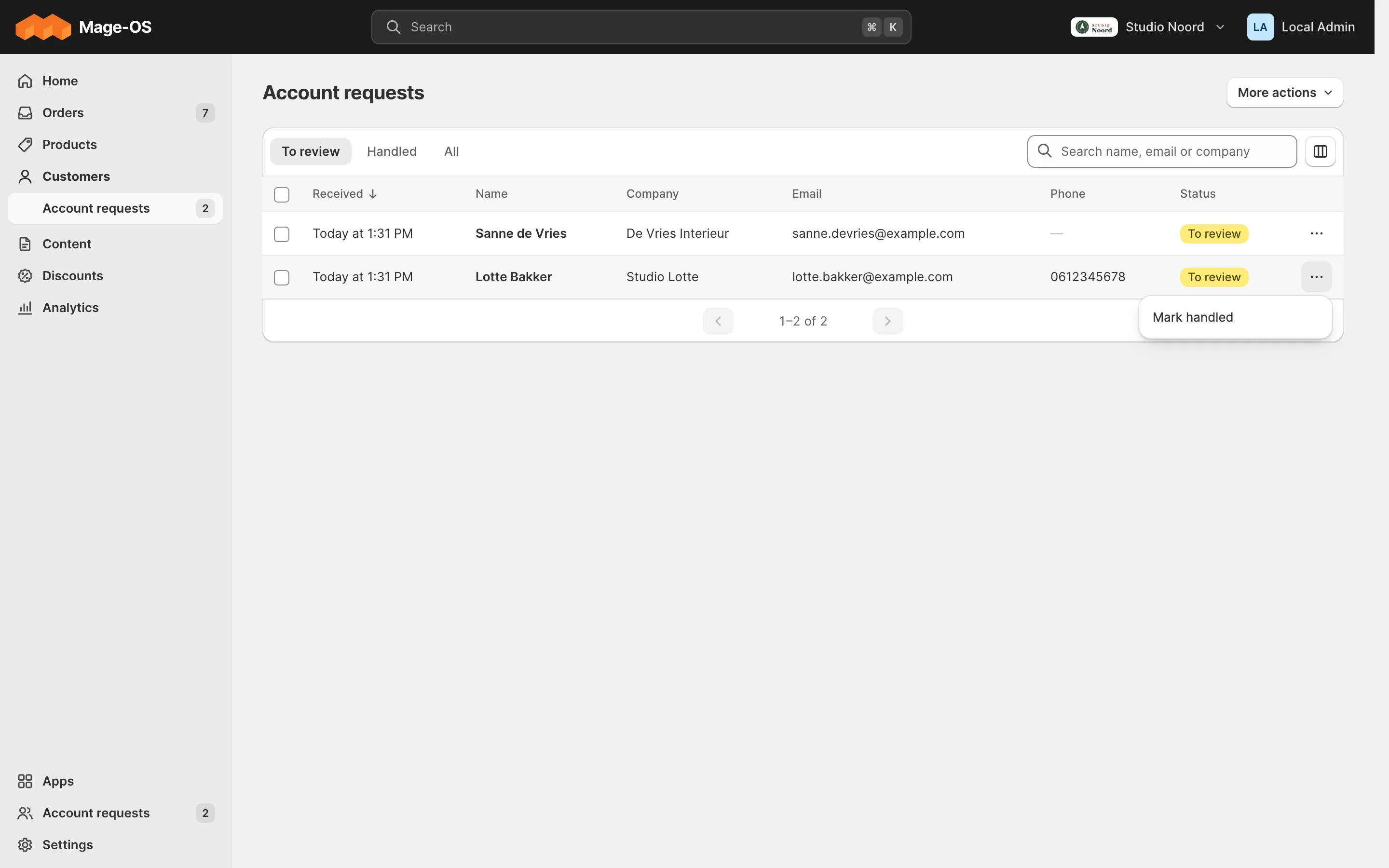 The pilot's Light list: tabs, search, and the row menu with Mark handled