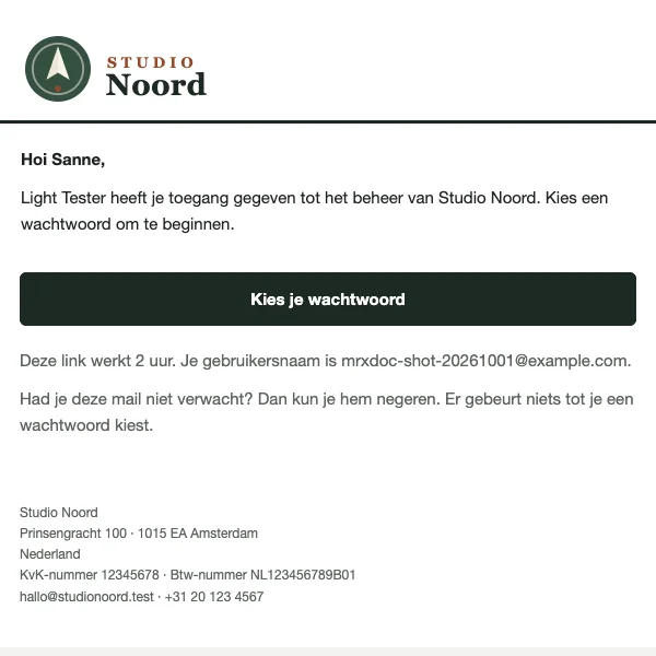 The invite a new user receives: a greeting, who gave them access, the "Choose your password" button and how long the link works
